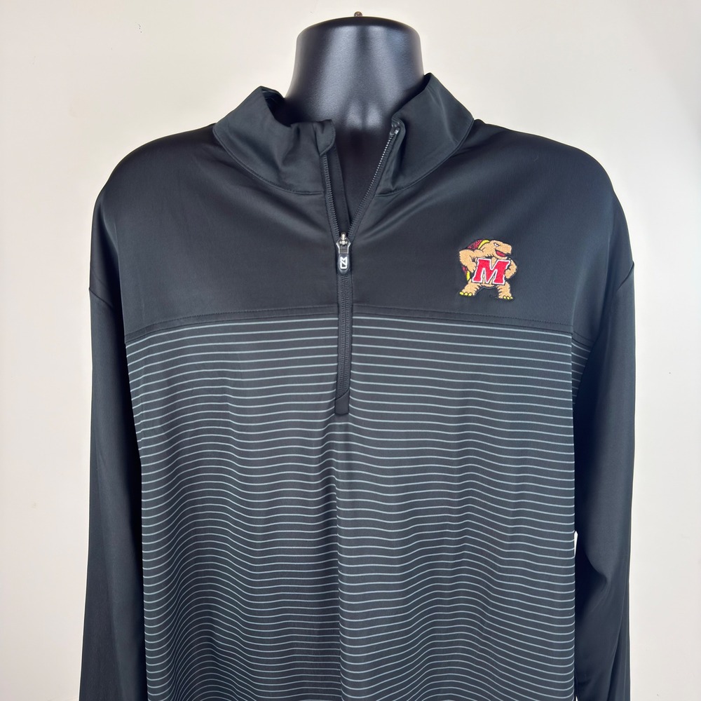 Cutter & Buck Maryland Terrapins Mens 3XLT Black‎ Striped 1/4 Zip Pullover EUC
